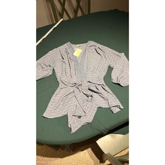 MAX STUDIO CREPE WRAP BLOUSE 3/4 SLEEVE TIE FRONT WOMENS SZ S NEW - Picture 1 of 9